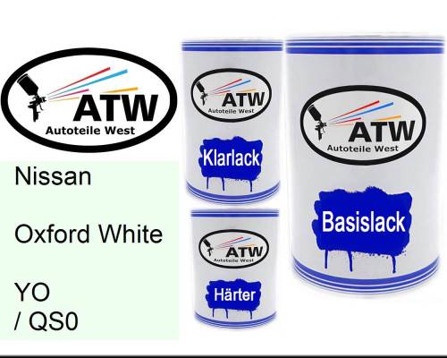 Nissan, Oxford White, YO / QS0: 500ml Lackdose + 500ml Klarlack + 250ml Härter - Set, von ATW Autoteile West.